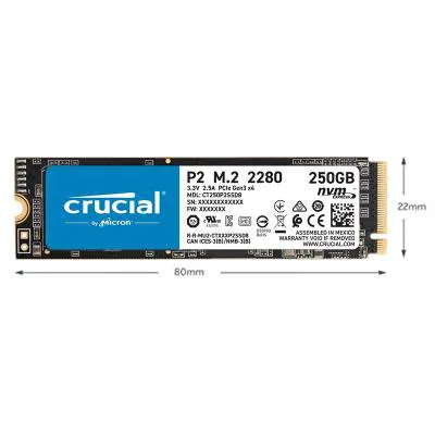 حافظه اینترنال SSD کروشیال ظرفیت 250 گیگابایت مدل Crucial P2 M.2 2280 250GB NVMe