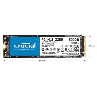 حافظه اینترنال SSD کروشیال ظرفیت 250 گیگابایت مدل Crucial P2 M.2 2280 500GB PCIe NVMe