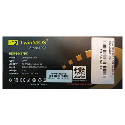 رم کامپیوتر 8 گیگابایت توین موس TwinMOS 8GB DDR4 3200Mhz CL22