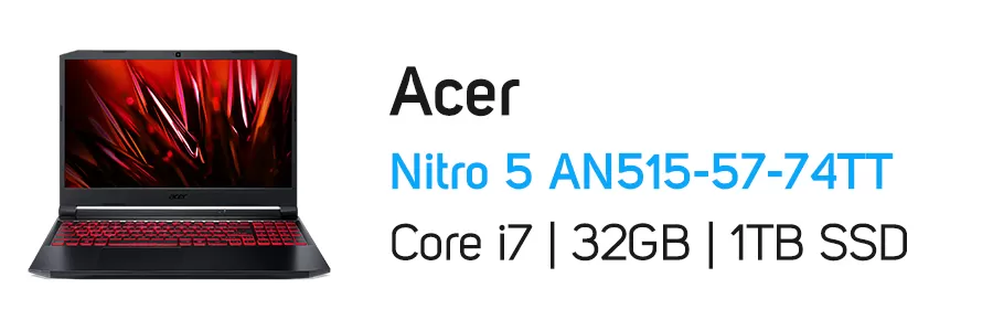 لپ تاپ گیمینگ نیترو 5 ایسر مدل Acer Nitro 5 AN515-57-74TT i7 32GB 1TB SSD