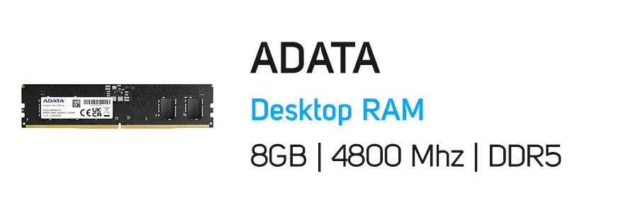 رم کامپیوتر ای دیتا ظرفیت 8 گیگابایت مدل ADATA 8GB DDR5 4800Mhz