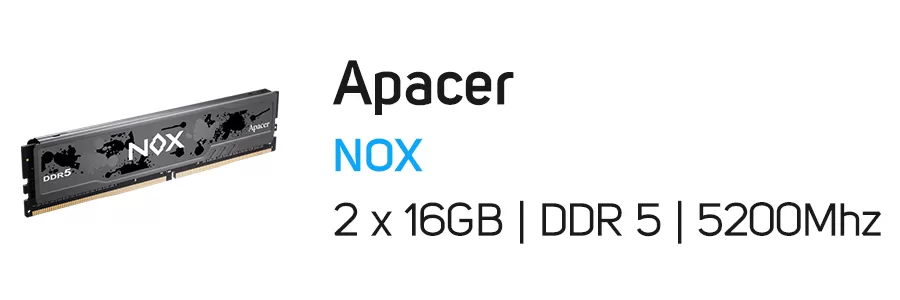 رم کامپیوتر 32 گیگابایت اپیسر ناکس Apacer NOX 2 x 16GB 32GB DDR5 5200Mhz
