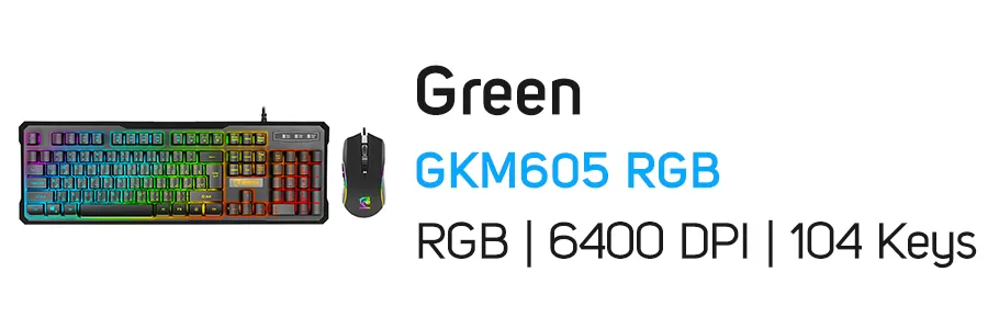کیبورد و ماوس گیمینگ با سیم گرین مدل GREEN GKM605 RGB