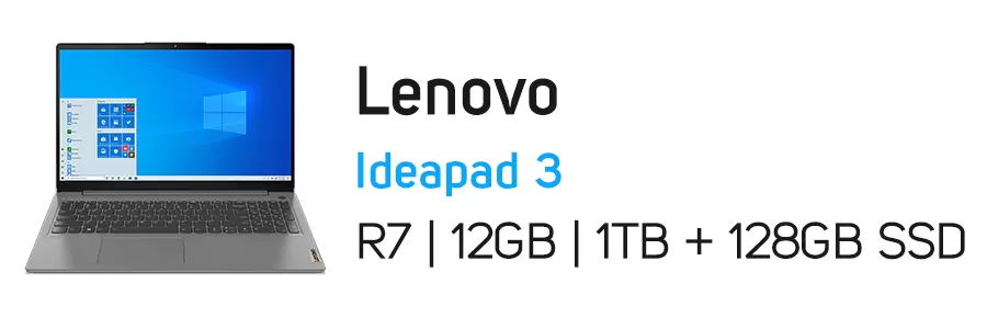 لپ تاپ لنوو مدل Lenovo Ideapad 3 Ryzen 7 12GB 1TB + 128GB SSD