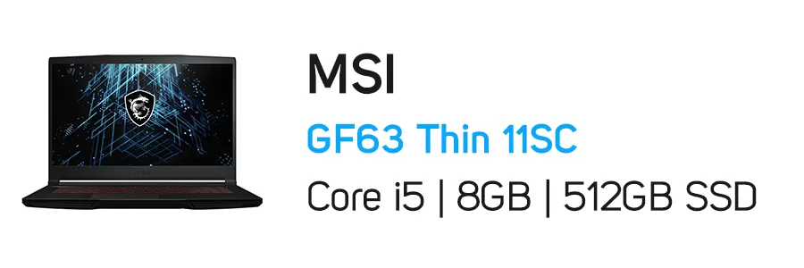 لپ تاپ گیمینگ ام اس آی مدل MSI GF63 Thin 11SC i5 8GB 512GB SSD