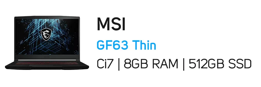 لپ تاپ گیمینگ ام اس آی مدل MSI GF63 Thin 11UD i7 8GB 512GB SSD 4GB