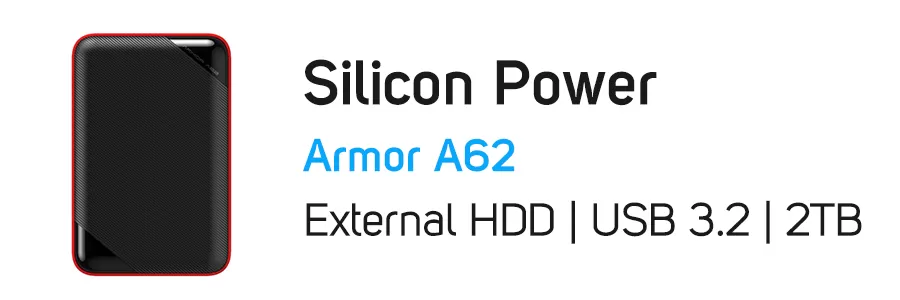 هارد‌ دیسک اکسترنال سیلیکون پاور ظرفیت 2 ترابایت مدل Silicon Power Armor A62 2TB