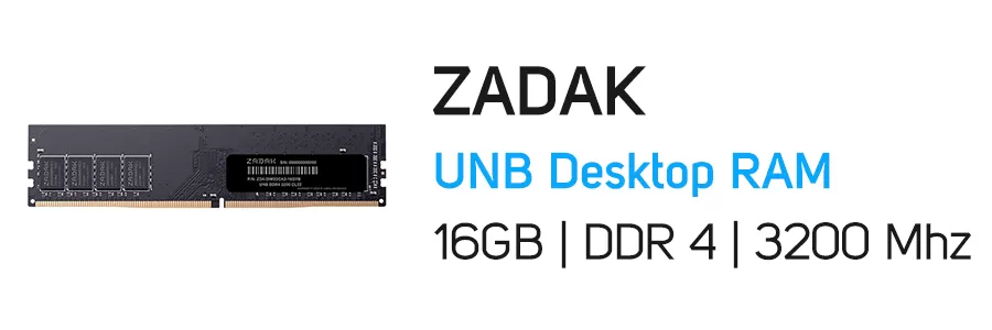 رم کامپیوتر زاداک ظرفیت 16 گیگابایت مدل ZADAK 16GB UNB DDR4 3200Mhz