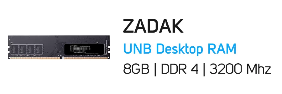 رم کامپیوتر زاداک ظرفیت 8 گیگابایت مدل ZADAK 8GB UNB DDR4 3200Mhz
