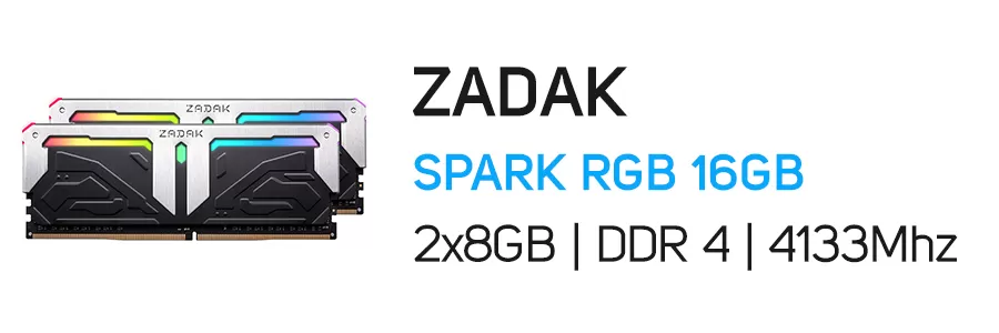 رم کامپیوتر 16 گیگابایت زاداک ZADAK SPARK RGB 2 x 8GB - 16GB DDR4 4133Mhz